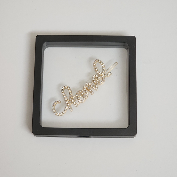 Gold Tone Pearl Rhinestone Hairclip Barrette - Picture 7 of 10